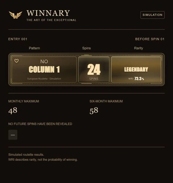 Winnary interface: simulated NO Column 1 signal at Legendary