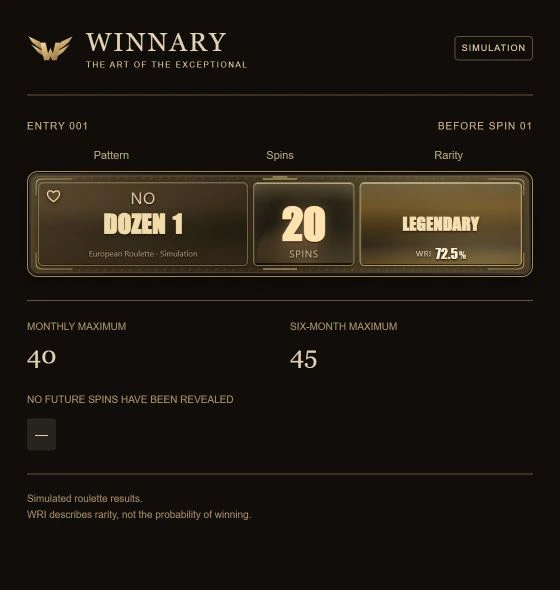 Winnary interface: simulated NO Dozen 1 signal at Legendary