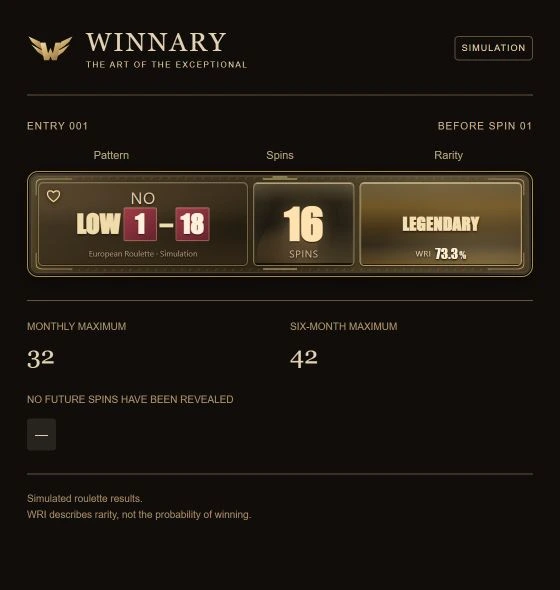 Winnary interface: simulated NO LOW 1–18 signal at Legendary