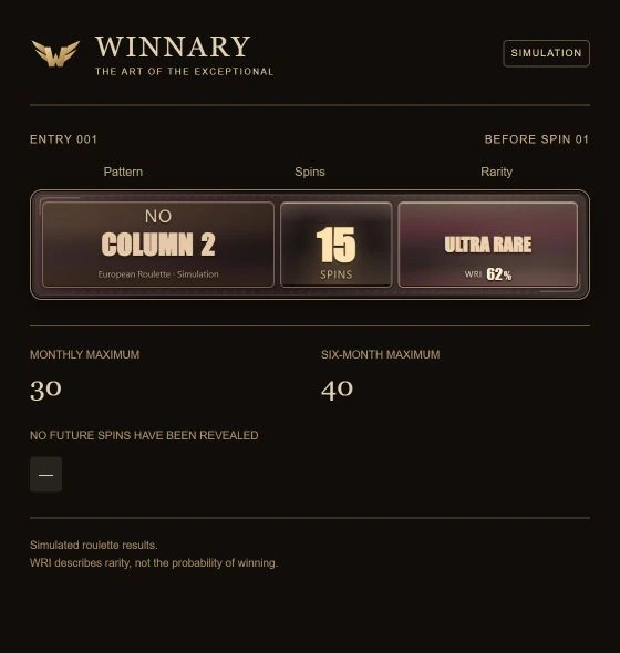 Winnary simulated Column 2 absence at Ultra Rare before the first spin