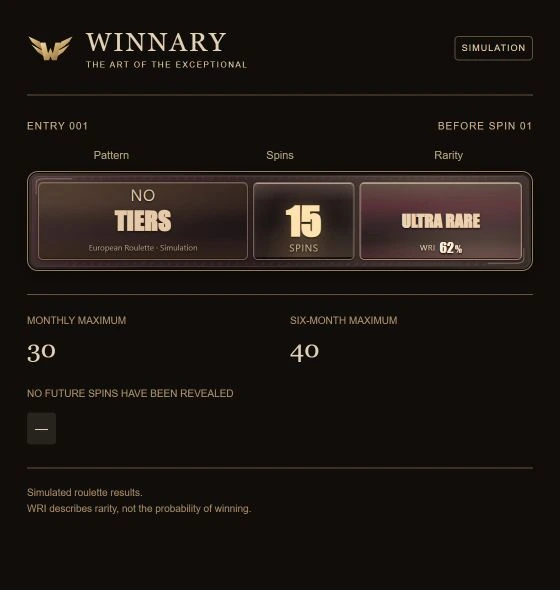 Winnary simulated Tiers absence at Ultra Rare before the first spin