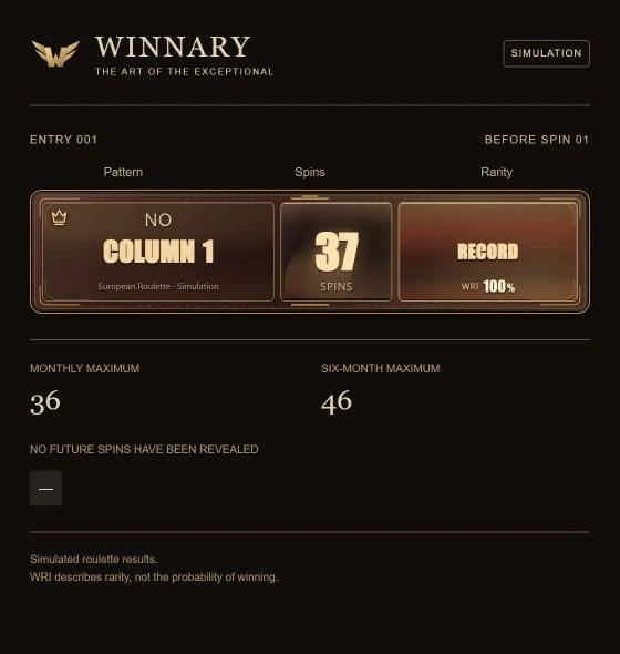 Winnary interface: simulated NO Column 1 signal at Record Breaker
