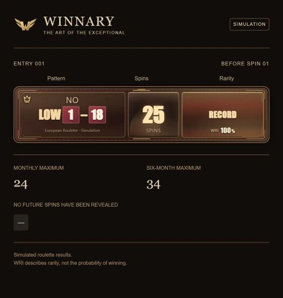 Winnary interface: simulated NO LOW 1–18 signal at Record Breaker